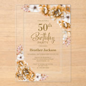 Modern Oranje Bloemen 50ste Verjaardagsfeest Acryl Uitnodigingen (Voorkant)