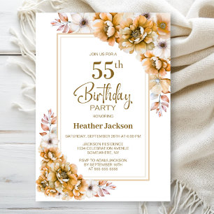 Modern Oranje Bloemen 55ste Verjaardag Party Kaart