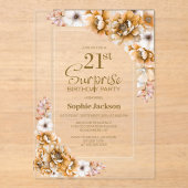 Modern Oranje Bloemen Verrassing 21ste Verjaardag  Acryl Uitnodigingen (Voorkant)