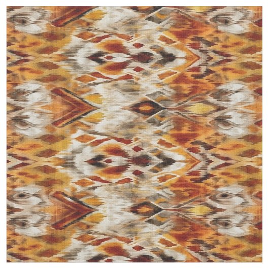 Modern Oranje Boho Tribal Ikat Pattern Stof (Close Up)
