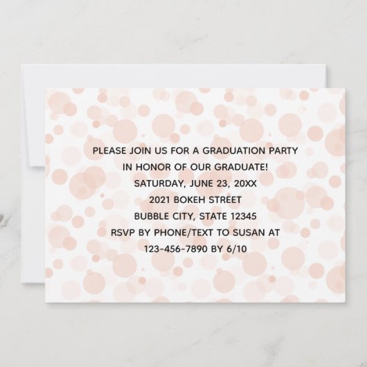 Modern Oranje Bokeh Bubbles Foto Afstuderen Kaart (Achterkant)