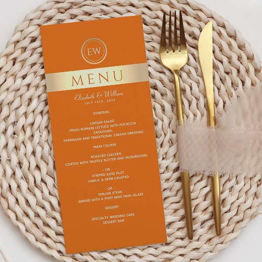 Modern Oranje Bruiloftsmenu Menu