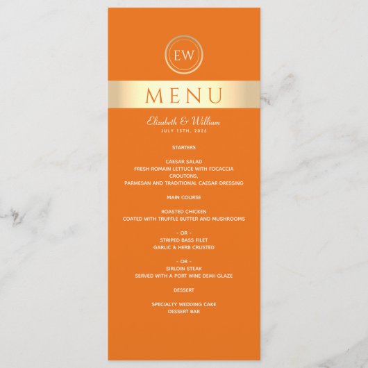 Modern Oranje Bruiloftsmenu Menu (Voorkant)