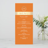 Modern Oranje Bruiloftsmenu Menu (Staand voorkant)