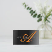 Modern Oranje Calligrahy Monogram Gray Trendy Visitekaartje (Staand voorkant)