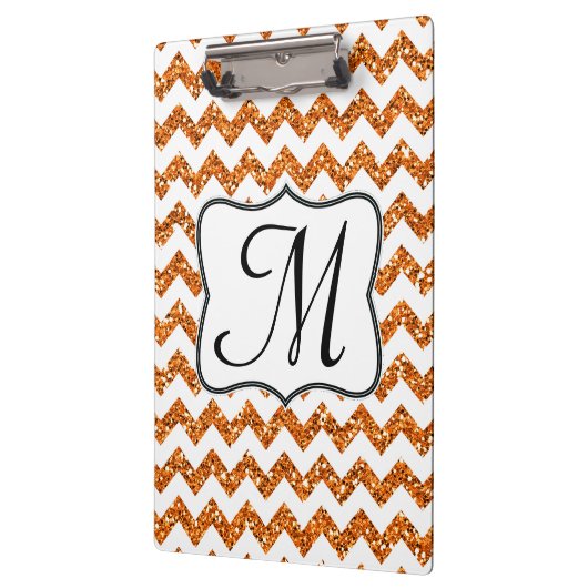 Modern Oranje Chevron Monogram Initiaal Klembord (Links)