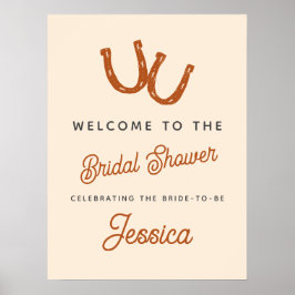 Modern Oranje Cowgirl Hoefijzer Vrijgezellenfeest Poster