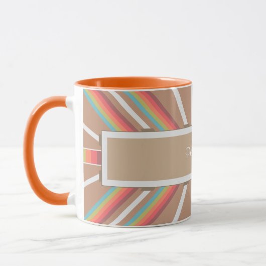 Modern Oranje en beige Aztec Patroon personalisere Mok (Links)