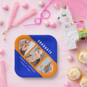 Modern Oranje en blauw Afstuderen Foto Collage Pa Papieren Bordje (Feest)