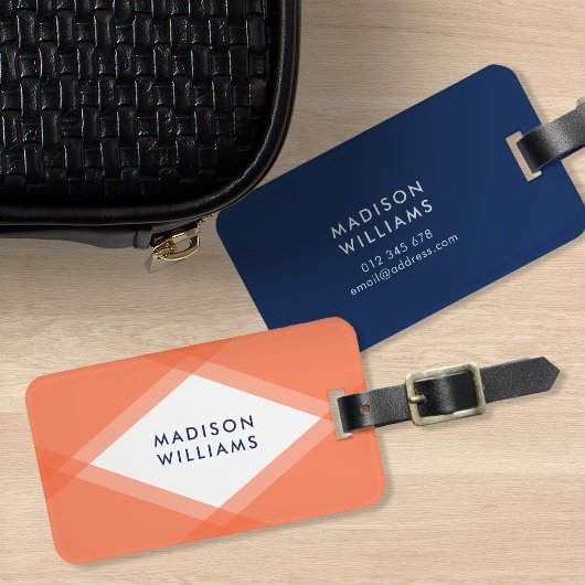 Modern Oranje en blauw gelaagd geometrisch Bagagelabel