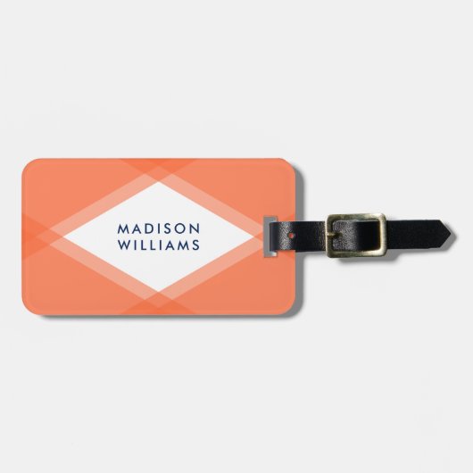 Modern Oranje en blauw gelaagd geometrisch Bagagelabel (Voorkant horizontaal)