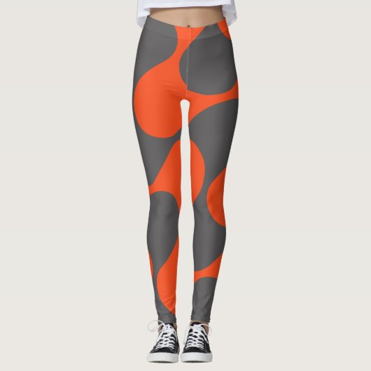 Modern Oranje en grijs Abstract geometrisch patroo Leggings (Voorkant)
