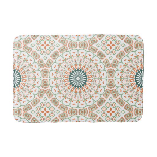 Modern Oranje en Groen Mandala Patroon Badmat (Voorkant)
