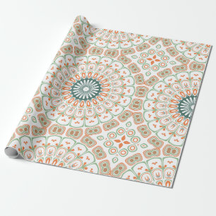 Modern Oranje en Groen Mandala Patroon Cadeaupapier