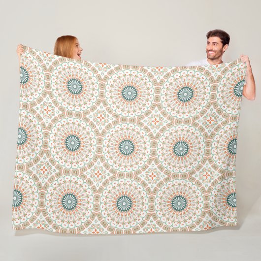 Modern Oranje en Groen Mandala Patroon Fleece Deken (In situ)