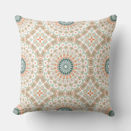 Modern Oranje en Groen Mandala Patroon Kussen