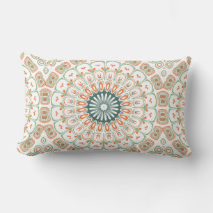 Modern Oranje en Groen Mandala Patroon Kussen
