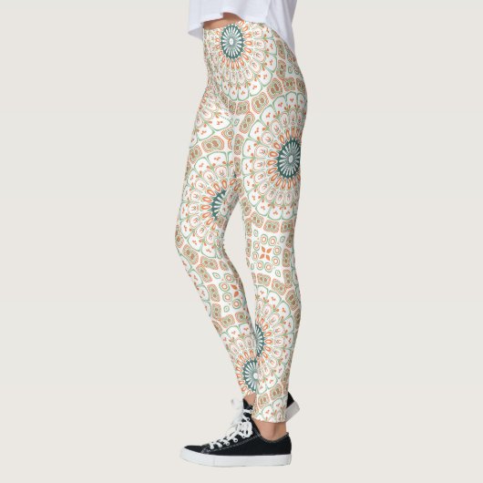 Modern Oranje en Groen Mandala Patroon Leggings (Links)