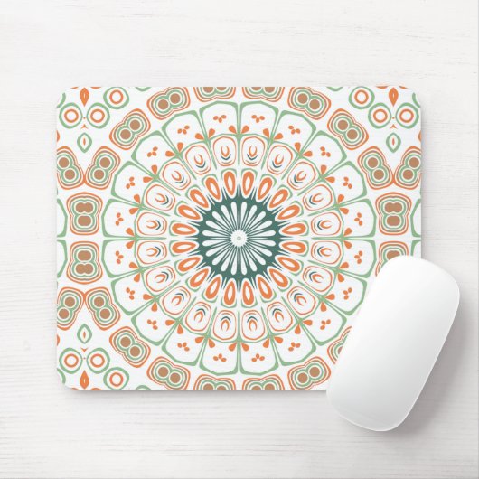 Modern Oranje en Groen Mandala Patroon Muismat (Met muis)