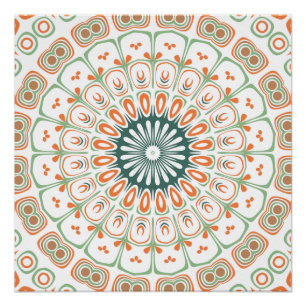 Modern Oranje en Groen Mandala Patroon Perfect Poster