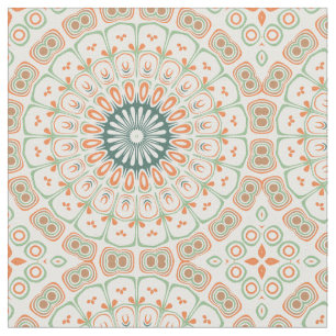 Modern Oranje en Groen Mandala Patroon Stof