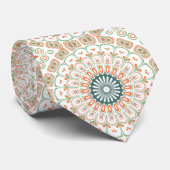 Modern Oranje en Groen Mandala Patroon Stropdas (Opgerold)