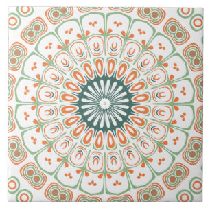 Modern Oranje en Groen Mandala Patroon Tegeltje