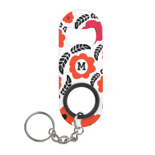 Modern Oranje en Rode Bloem Initialen Mini Flessenopener
