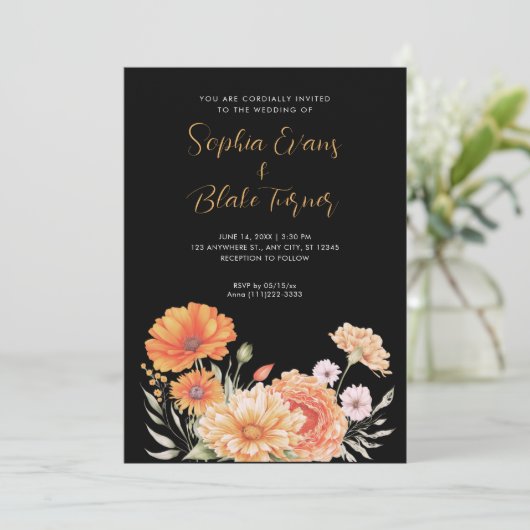 Modern Oranje en roze tuinhuwelijk Kaart (Staand voorkant)