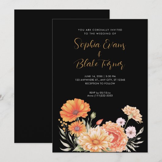 Modern Oranje en roze tuinhuwelijk Kaart (Voorkant / Achterkant)