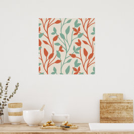 Modern Oranje en Salie Botanisch Wingerdpatroon Poster