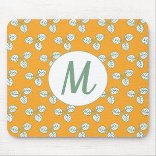 Modern Oranje en wit lederen monogram Muismat