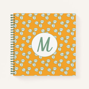 Modern Oranje en wit lederen monogram Notitieboek