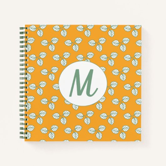Modern Oranje en wit lederen monogram Notitieboek (Voorkant)