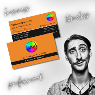 Modern Oranje en zwart met Logo Professional Visitekaartje