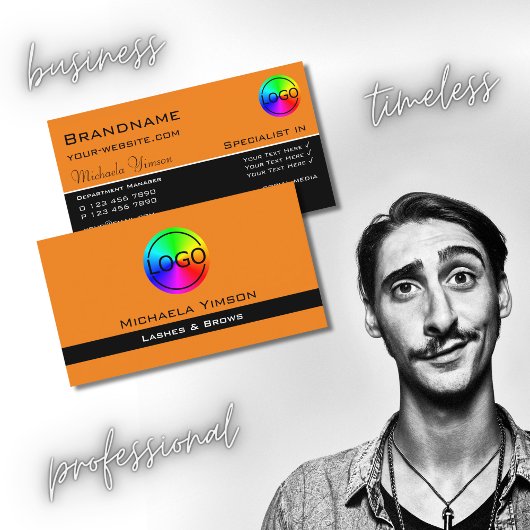 Modern Oranje en zwart met Logo Professional Visitekaartje
