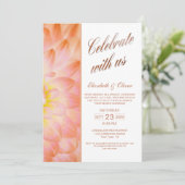 Modern Oranje Floral Photo Wedding Reception Kaart (Staand voorkant)