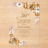Modern Oranje Floral Surprise 30ste verjaardagsfee Acryl Uitnodigingen (Voorkant)