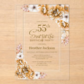 Modern Oranje Floral Surprise 55e verjaardagsfeest Acryl Uitnodigingen (Voorkant)