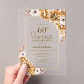 Modern Oranje Floral Surprise 60ste Verjaardagsfee Acryl Uitnodigingen (Insitu (Draagbaar))