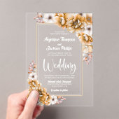 Modern Oranje Floral Wedding Acryl Uitnodigingen (Insitu (Draagbaar))