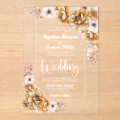 Modern Oranje Floral Wedding Acryl Uitnodigingen (Voorkant)