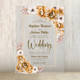 Modern Oranje Floral Wedding Acryl Uitnodigingen
