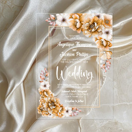 Modern Oranje Floral Wedding Acryl Uitnodigingen