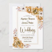 Modern Oranje Floral Wedding Kaart (Voorkant)
