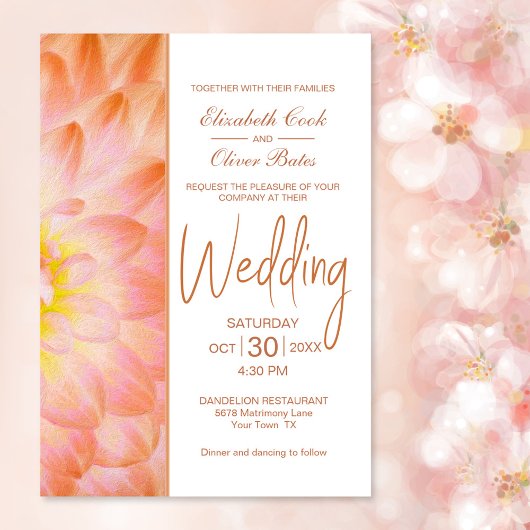 Modern Oranje Floral Wedding Kaart