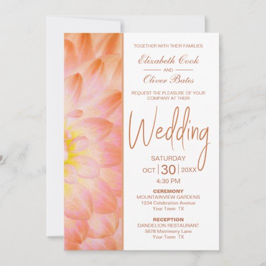 Modern Oranje Floral Wedding Kaart (Voorkant)