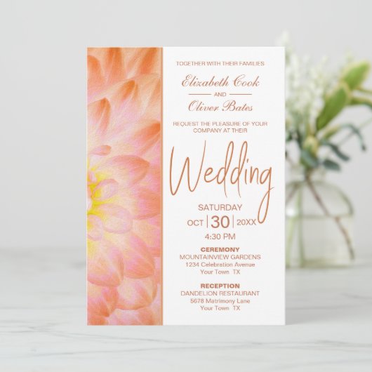 Modern Oranje Floral Wedding Kaart (Staand voorkant)