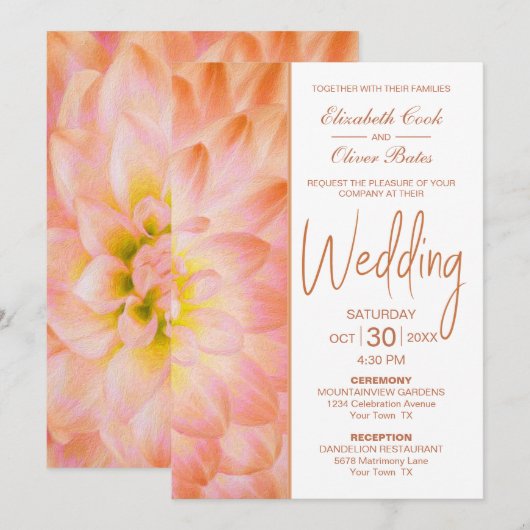 Modern Oranje Floral Wedding Kaart (Voorkant / Achterkant)