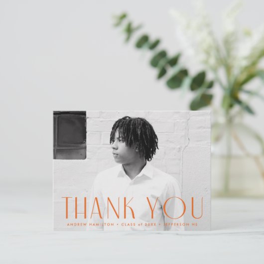 Modern Oranje Foto Afstuderen Hartelijk dank Briefkaart (Staand voorkant)
